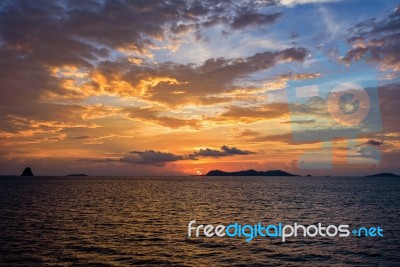 Sunset Over The Sea In Thailand Stock Photo