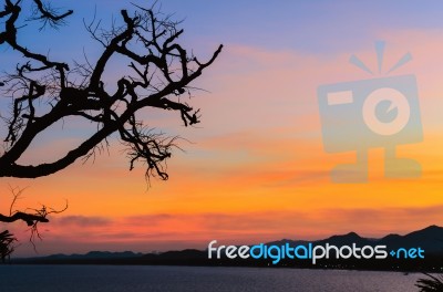 Sunset Over The Sea On Mountain Stock Photo