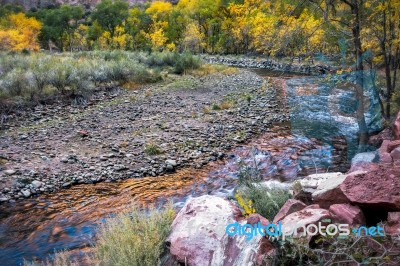 Sunset Reflecting In The Virgin River Stock Photo