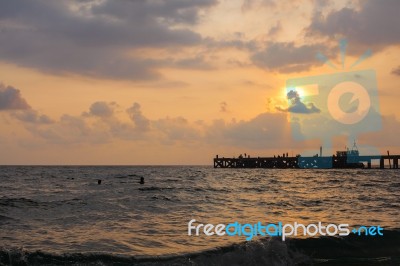 Sunset Sea Beach Stock Photo