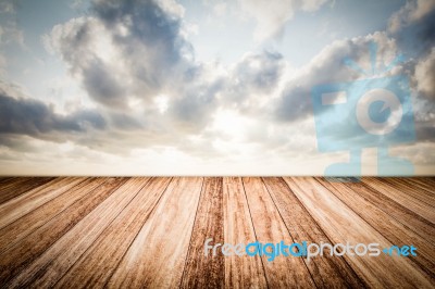 Sunset Sky And Wood Floor, Background Stock Photo