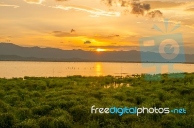 Sunset Time At Kwan Phayao, Thailand Stock Photo