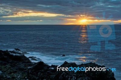 Sunset Viewed From Callao Salvajesanta Cruz De Tenerife Spain Stock Photo