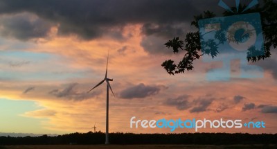 Sunset & Wind Turbines Stock Photo