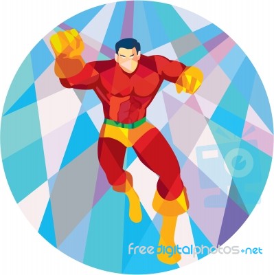 Superhero Running Punching Low Polygon Stock Image