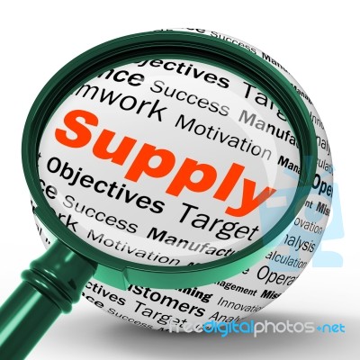 Supply Magnifier Definition Shows Goods Provision Or Product Dem… Stock Image