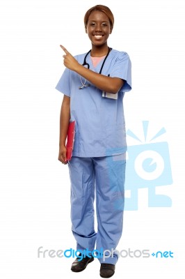 Surgeon Doctor Pointing Up Stock Photo