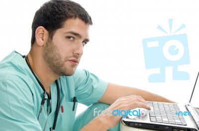 Surgeon With Laptop Stock Photo