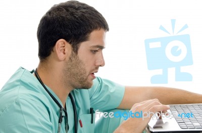 Surgeon With Laptop Stock Photo