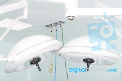 Surgical Lamps In Operation Room Stock Photo