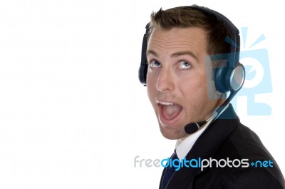 Surprised Businessman With Headphone Stock Photo