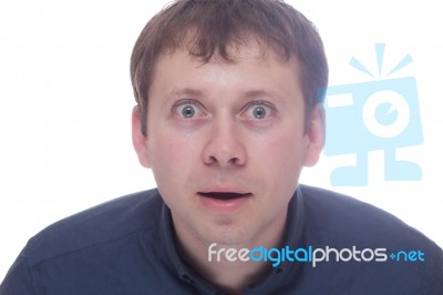 Surprised Man Isolated On White Stock Photo