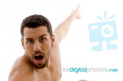 Surprised Man Pointing At Stock Photo