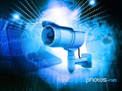 Surveillance Camera With Digital World Stock Image