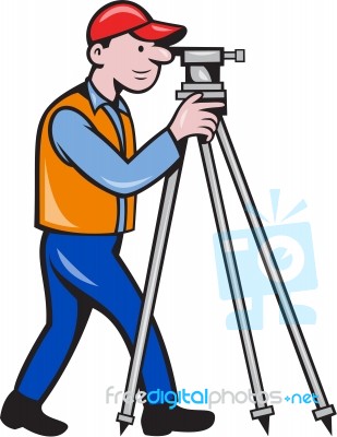 Surveyor Geodetic Engineer Theodolite Isolated Cartoon Stock Image