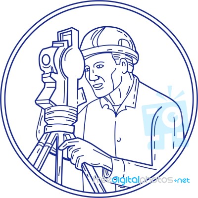 Surveyor Theodolite Circle Mono Line Stock Image