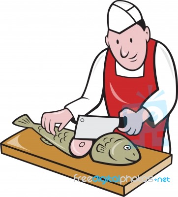 Sushi Chef Butcher Fishmonger Cartoon Stock Image