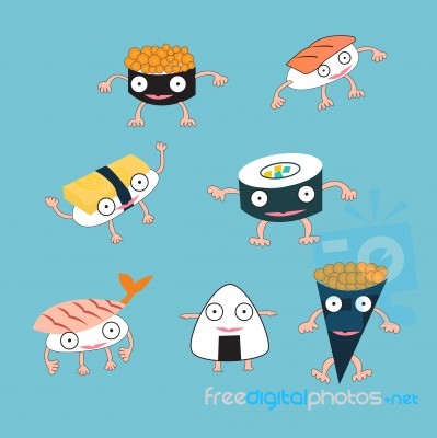 Sushi Japanese Food Cartoon Monster Concept Stock Image