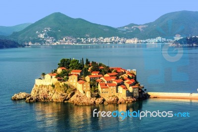 Sveti Stefan Island Near City Of Budva, Montenegro Stock Photo