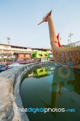 Swan Boat At Wat Cha Lor Temple, Nonthaburi Stock Photo