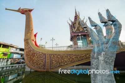 Swan Boat At Wat Cha Lor Temple, Nonthaburi Stock Photo