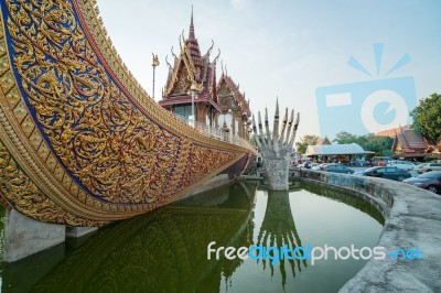 Swan Boat At Wat Cha Lor Temple, Nonthaburi Stock Photo