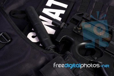 SWAT Armor And Rifle Stock Photo