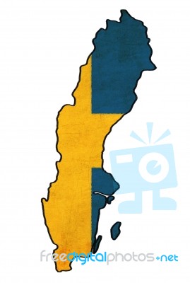 Sweden Map On  Flag Drawing ,grunge And Retro Flag Series Stock Image