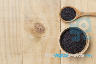 Sweet Basil Seed On Wooden Background Stock Photo