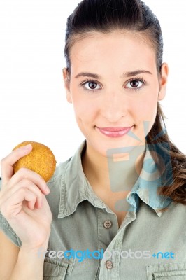 Sweet Girl Holding Cake Stock Photo