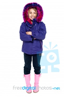 Sweet Little Girl In Hooded Jacket Stock Photo