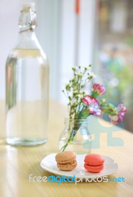 Sweet Macaron With Flower Stock Photo