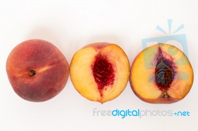 Sweet Peach Sliced Isolated On A White Background Stock Photo