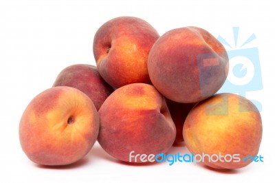 Sweet Peaches Isolated On A White Background Stock Photo