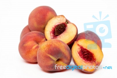 Sweet Peaches Isolated On A White Background Stock Photo