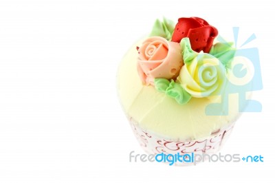 Sweet Rose Flower Cup Cake Stock Photo