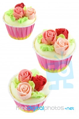 Sweet Rose Flower Cup Cake Set Stock Photo