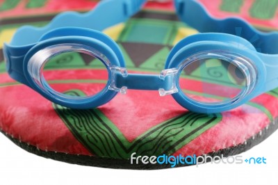 Swim Googles And Board Isolated Stock Photo