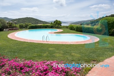 Swimming Pool Hotel Aldiola Country Resort In Sardinia Stock Photo