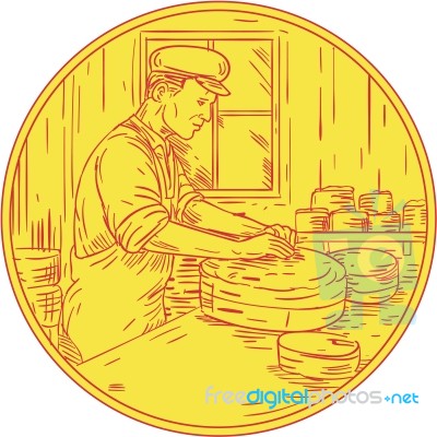 Swiss Cheesemaker Traditional Cheese Circle Drawing Stock Image