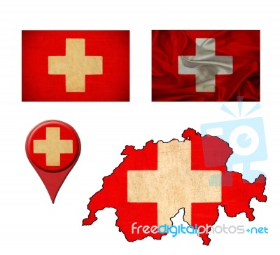 Switzerland Flag, Map And Map Pointers Stock Image