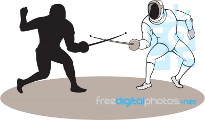 Swordsmen Fencing Isolated Cartoon Stock Image