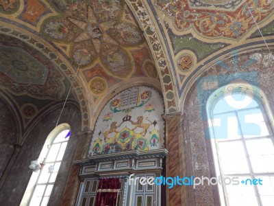 Synagogue, Interior And Religious Objects  Stock Photo