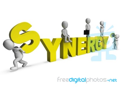 Synergy Characters Shows Teamwork Collaboration Team Work Stock Image