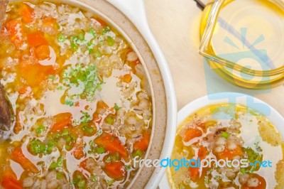 Syrian Barley Broth Soup Aleppo Style Stock Photo