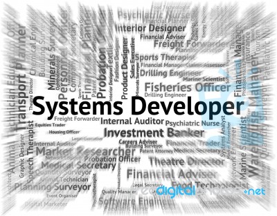 Systems Developer Indicates Developing Expert And Employment Stock Image