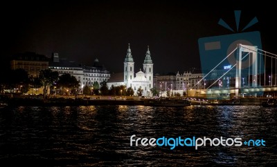 Szent Anna Templom Illuminated At Night In Budapest Stock Photo