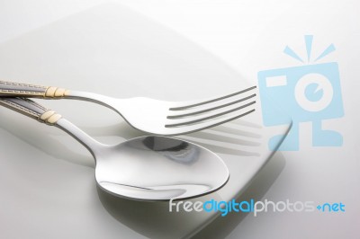 Table Setting Of The Fork And Spoon Stock Photo