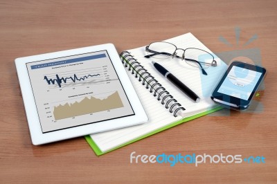 Tablet And Mobile Phone With Other Assessory Stock Photo