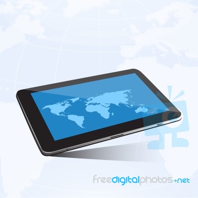 Tablet And World Map Stock Image